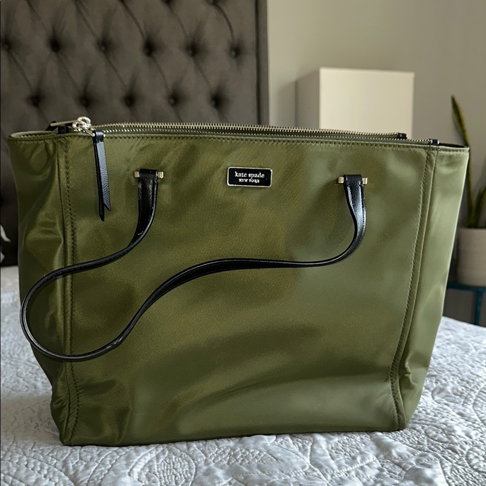 Kate Spade Green and Black Nylon Tote with Leather Handles